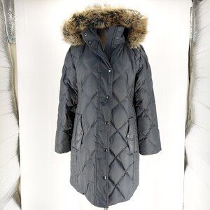 London Fog Faux-Fur Hood Diamond Quilt Puffer Down Jacket